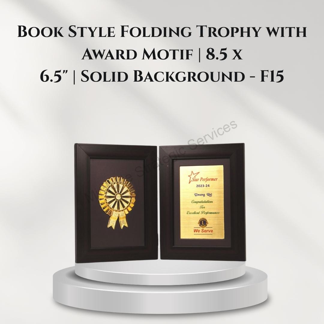 Book Style Folding Trophy with Award Motif | 8.5 x6.5" | Solid Background - F15