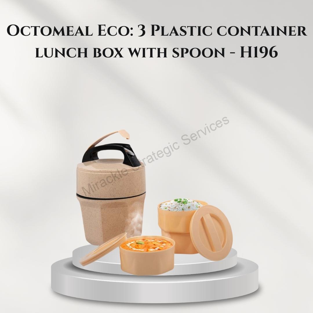Octomeal Eco: 3 Plastic container lunch box with spoon - H196