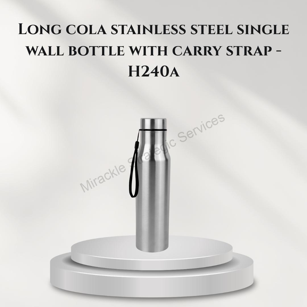 Long cola stainless steel single wall bottle with carry strap - H240a