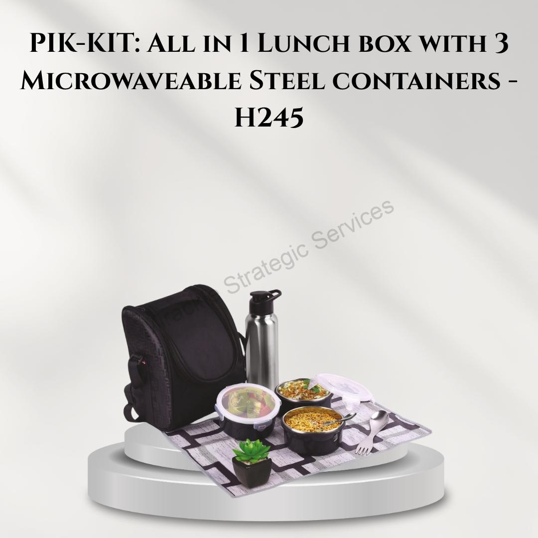 PIK-KIT: All in 1 Lunch box with 3 Microwaveable Steel containers - H245