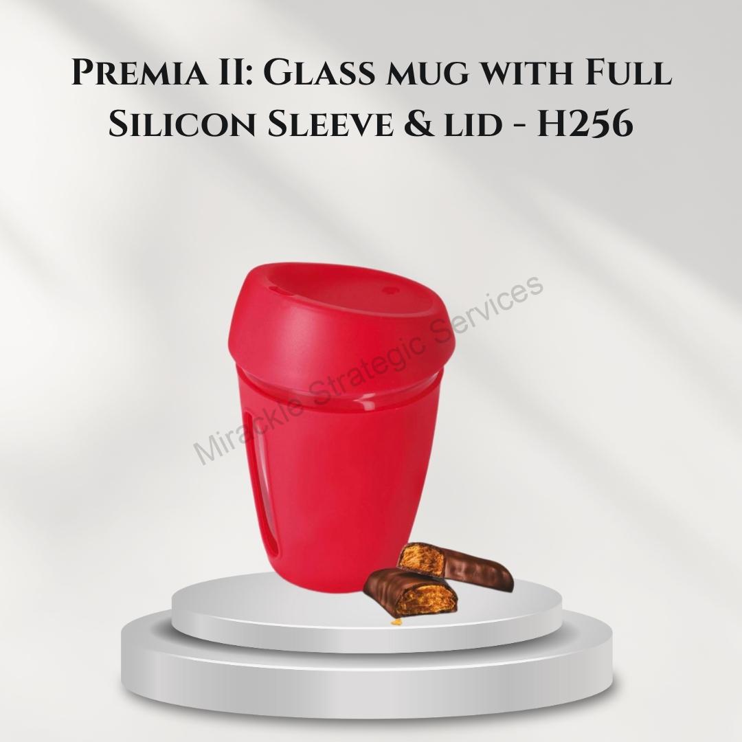 Premia II: Glass mug with Full Silicon Sleeve & lid - H256