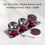 Set of 3 Spill Proof Bowls with Stainless Steel Tray - H258