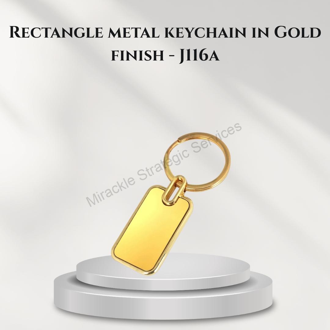 Rectangle metal keychain in Gold finish - J116a