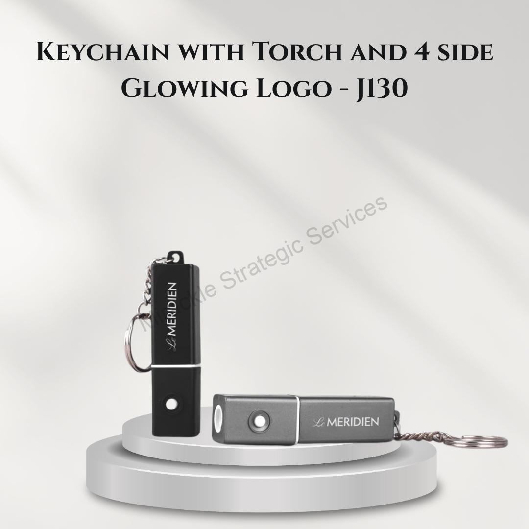 Keychain with Torch and 4 side Glowing Logo - J130