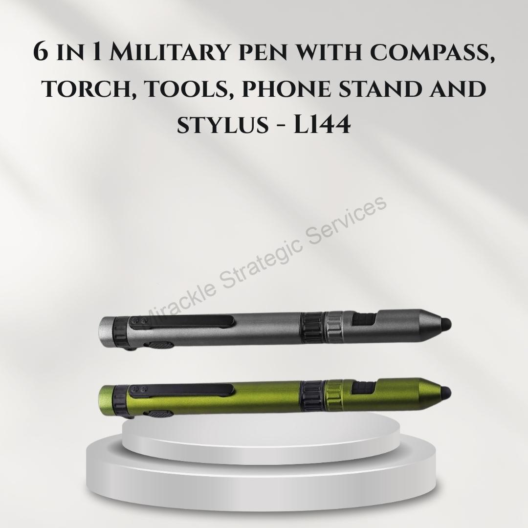 6 in 1 Military pen with compass, torch, tools, phone stand and stylus - L144