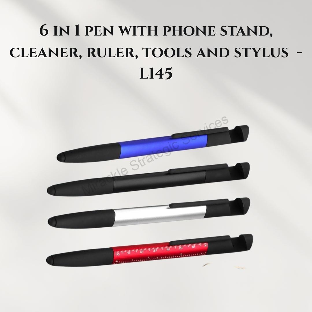 6 in 1 pen with phone stand, cleaner, ruler, tools and stylus - L145