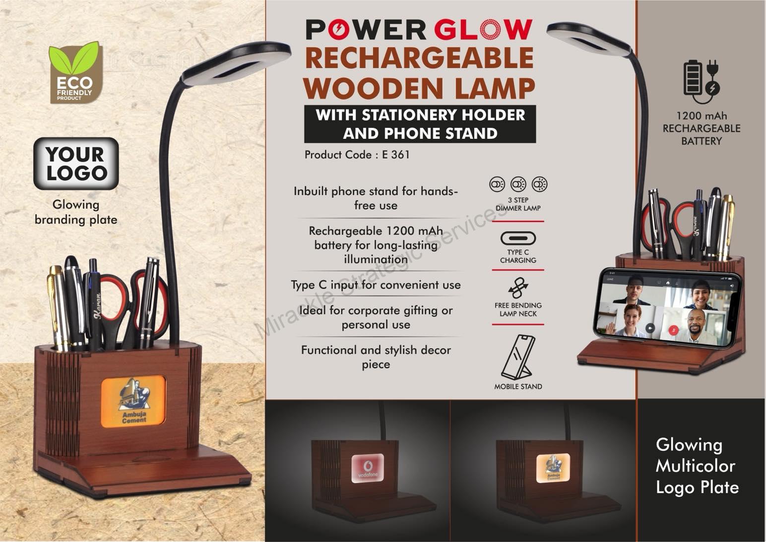 PowerGlow Wooden 3 step Dinner Lamp - E361 - Image 2