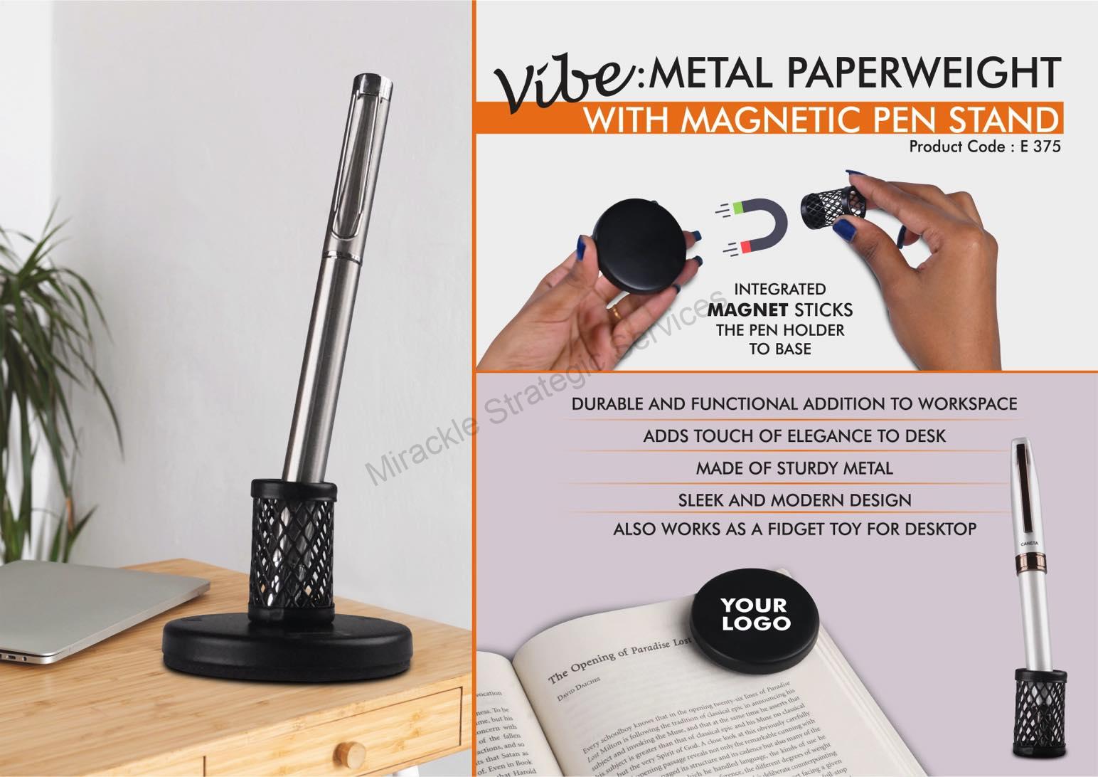 Vibe: Metal Paperweight with Magnetic Pen Stand - E375 - Image 2