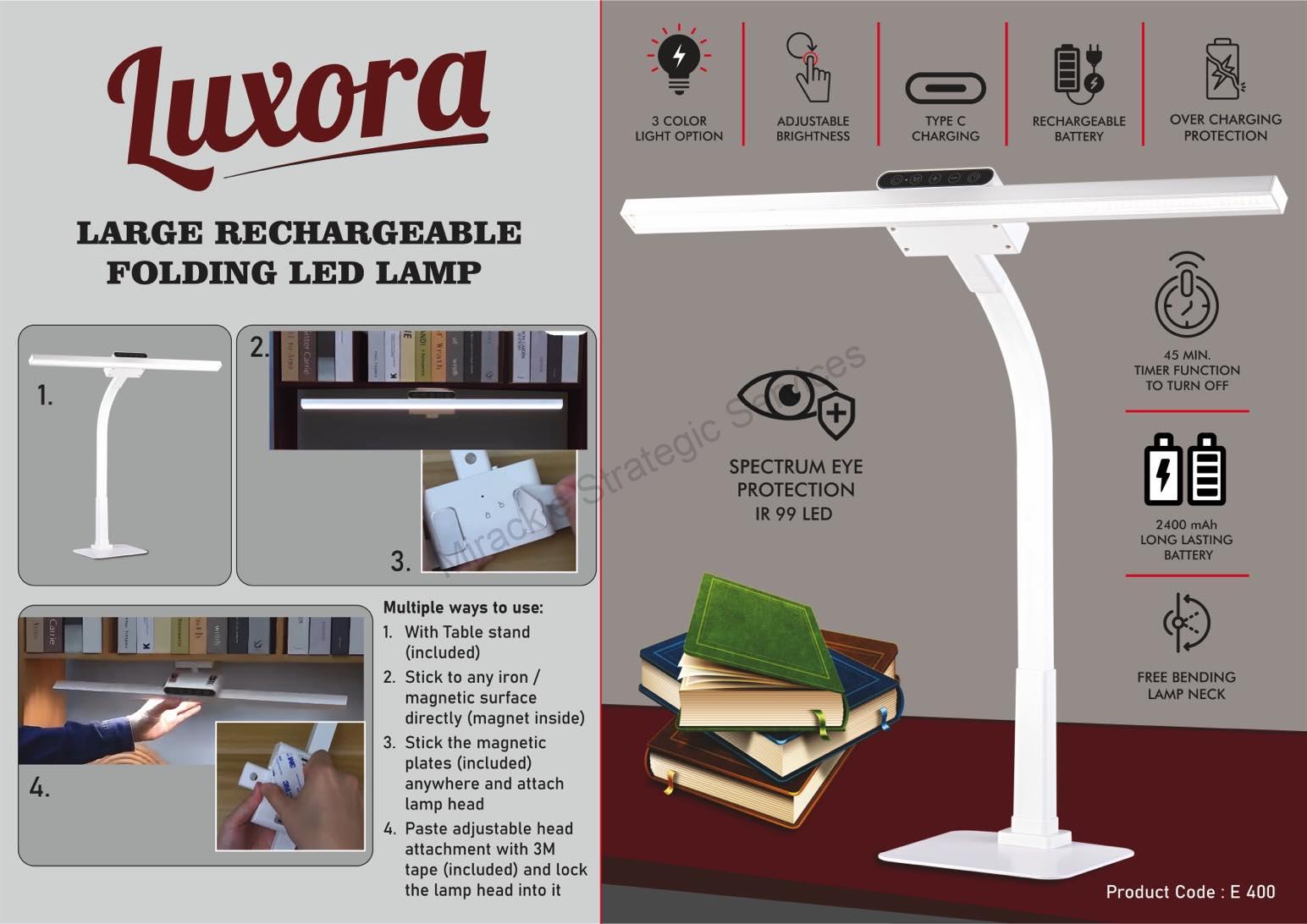 Luxora: Large rechargeable Folding LED lamp - E400 - Image 2