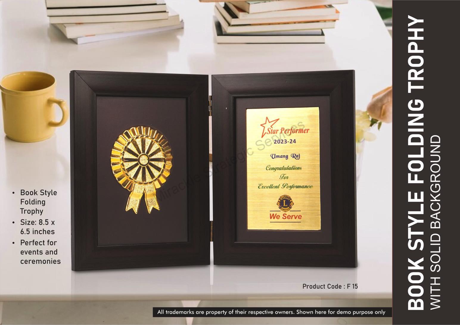Book Style Folding Trophy with Award Motif | 8.5 x6.5" | Solid Background - F15 - Image 2