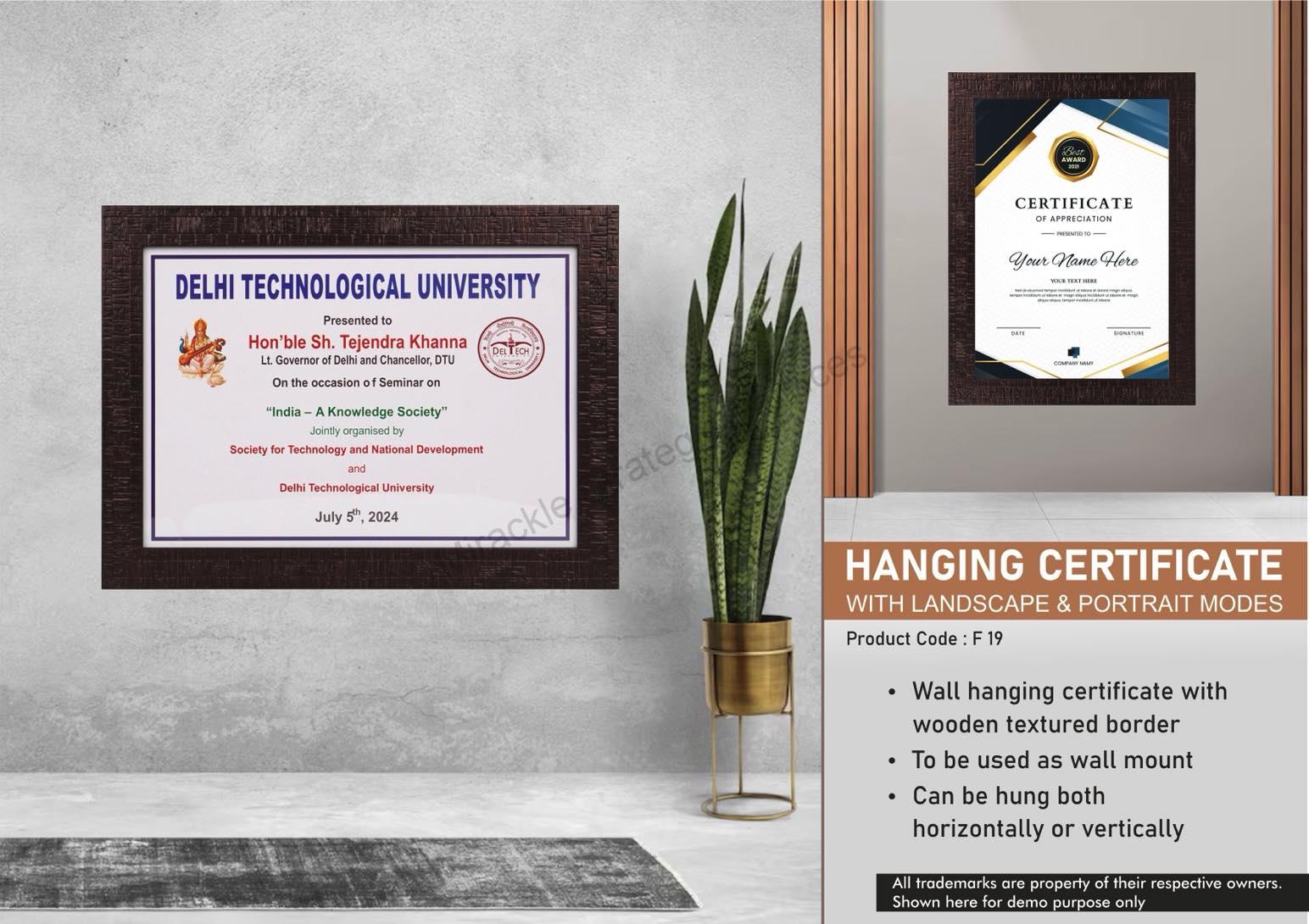 Hanging Certificate with Landscape & Portrait Modes | A4 size insert - F19 - Image 2