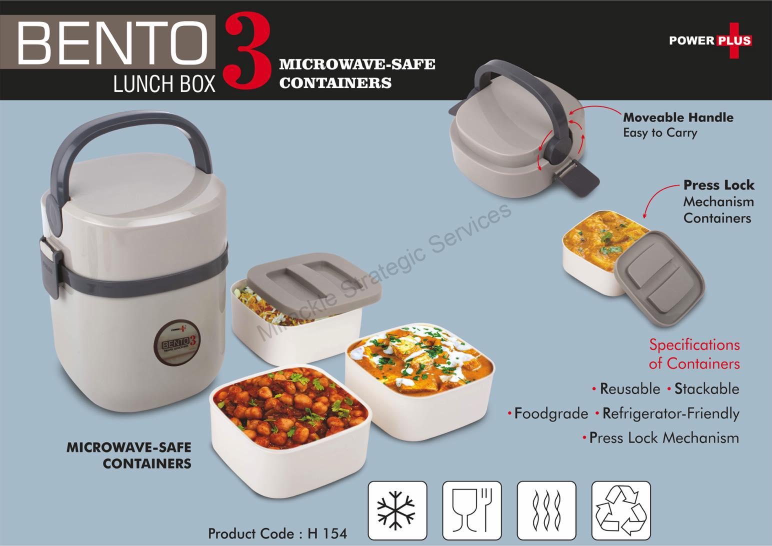 Bento Travel Lunch box with 3 plastic containers - H154 - Image 2