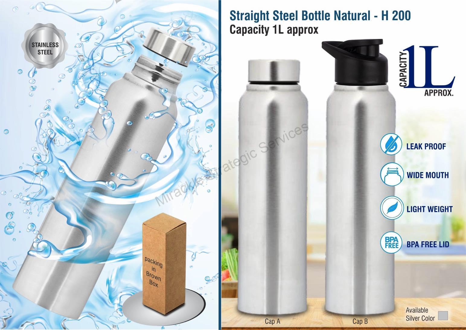 Straight steel single wall bottle Natural - H200 - Image 2