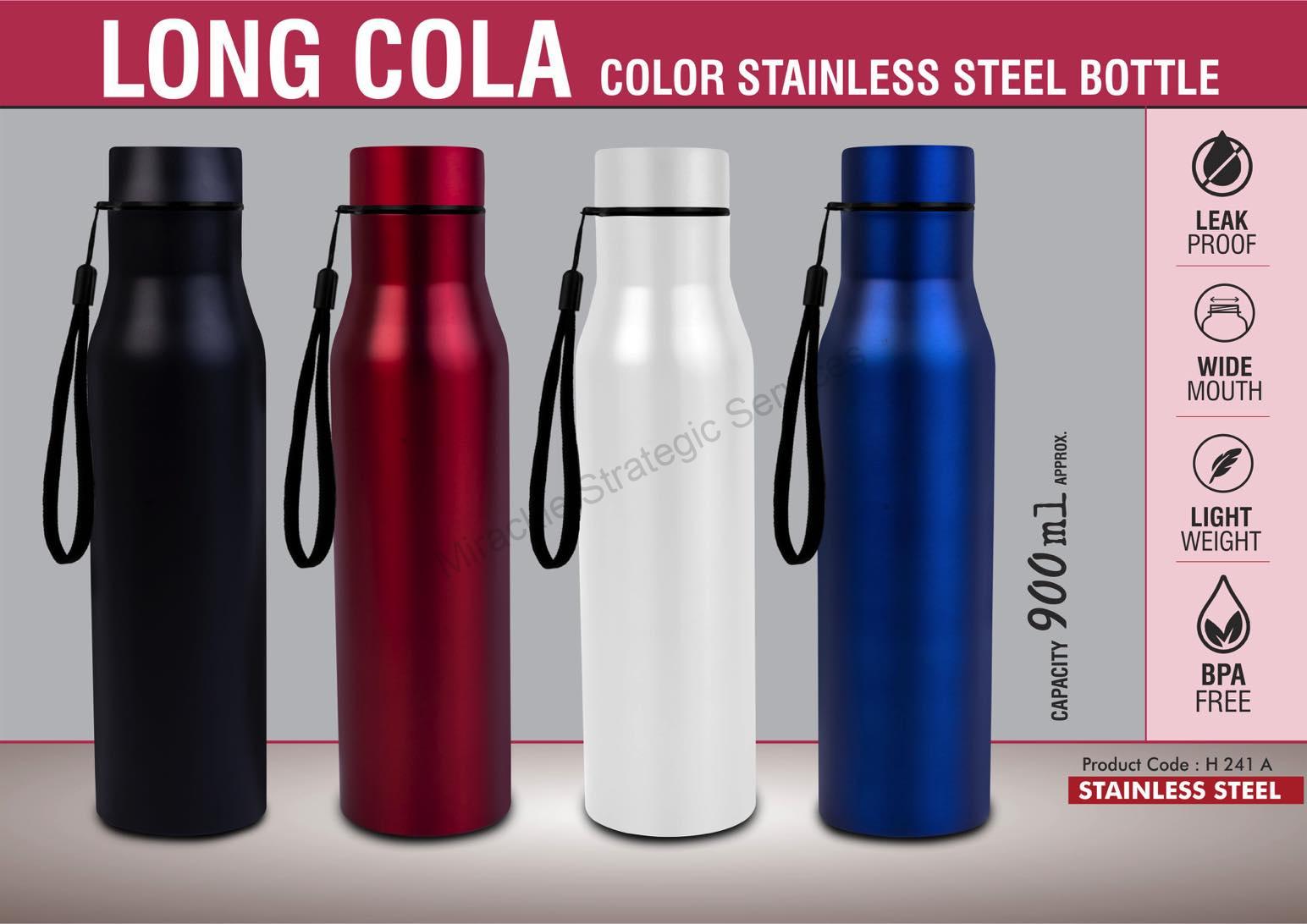 Long Cola Colored Stainless steel single wall bottle - H241a - Image 2