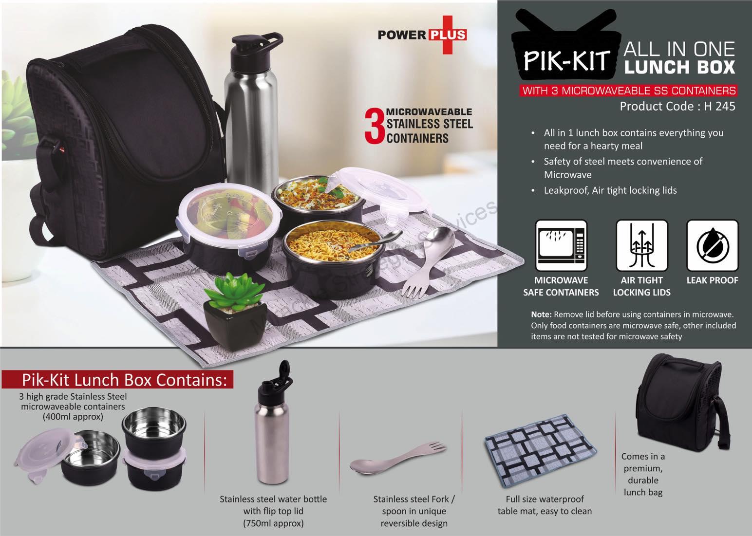 PIK-KIT: All in 1 Lunch box with 3 Microwaveable Steel containers - H245 - Image 2