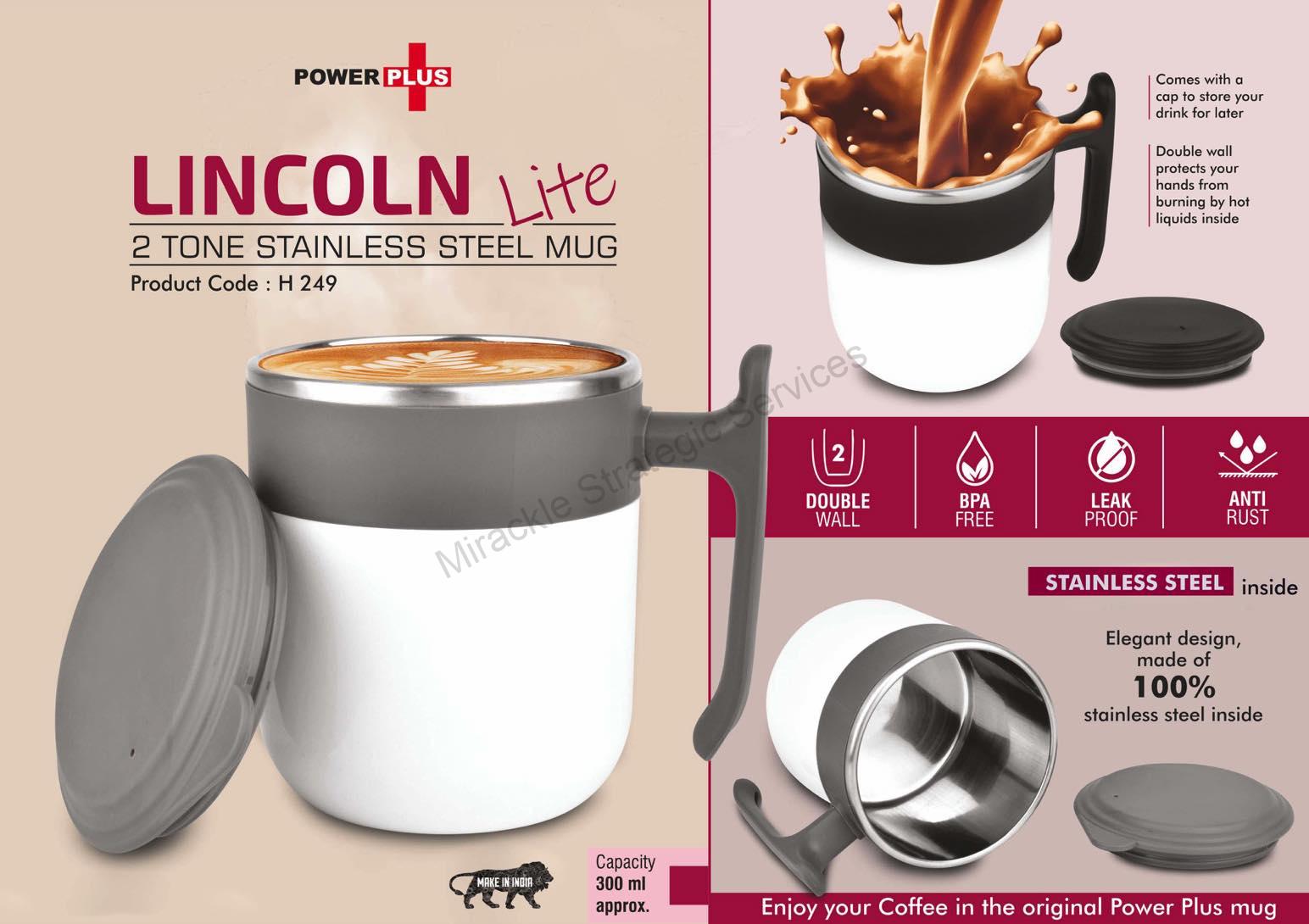 Lincoln Lite: 2 Tone Stainless steel Mug with Lid - H249 - Image 2