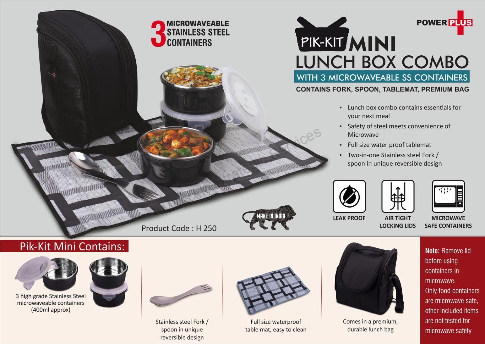 PIK-KIT mini: Lunch box combo with 3 Microwaveable Steel containers - H250 - Image 2