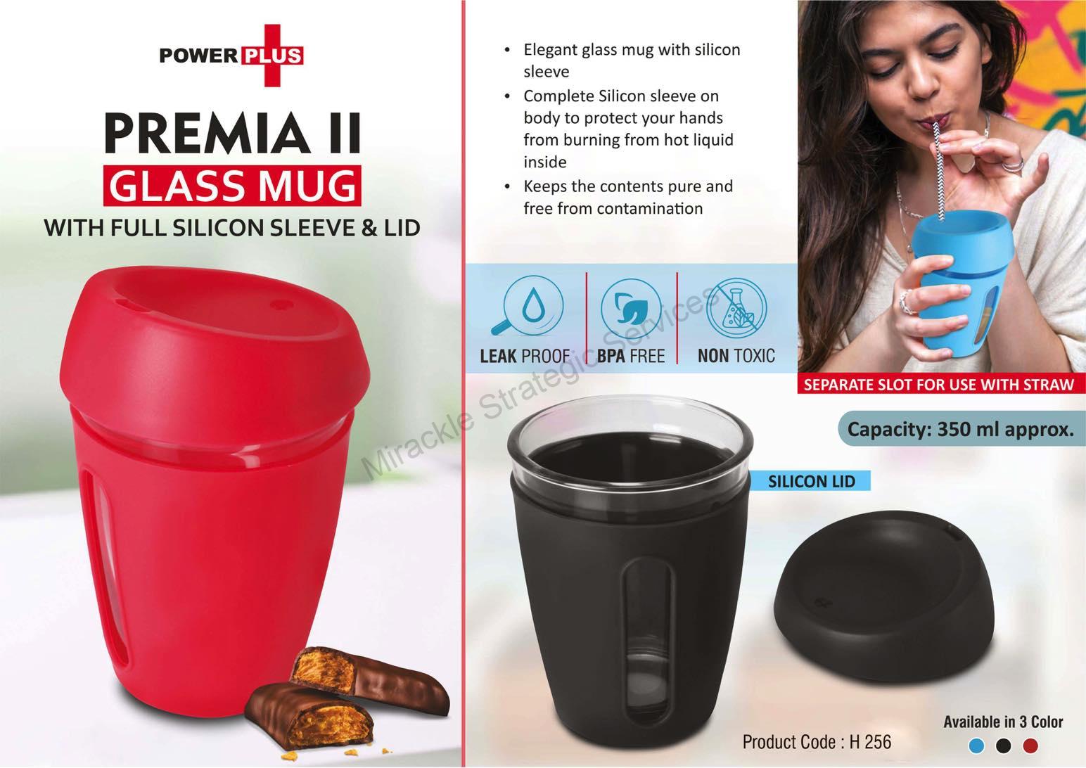 Premia II: Glass mug with Full Silicon Sleeve & lid - H256 - Image 2