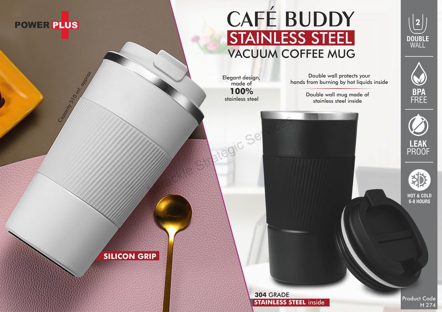 Cafe Buddy: Stainless Steel Vacuum coffee mug with Silicon Grip - H274 - Image 2