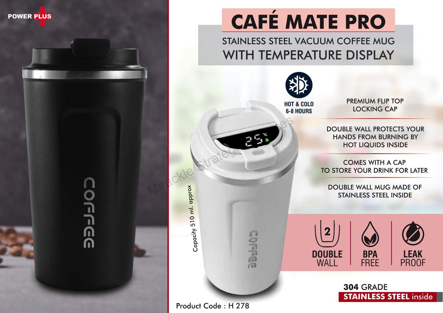 Cafe Mate Pro: Stainless Steel Vacuum coffee mug with Temperature Display - H278 - Image 2