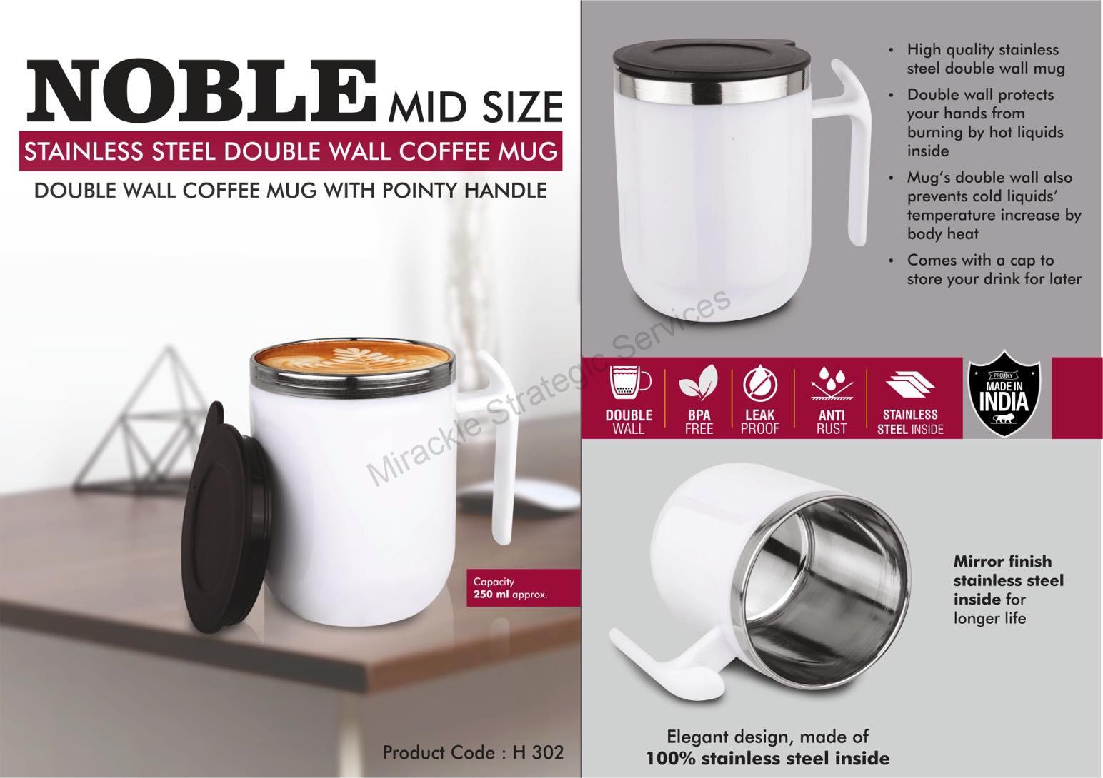 Noble: Mid Size Stainless Steel Double wall Coffee mug - H302 - Image 2