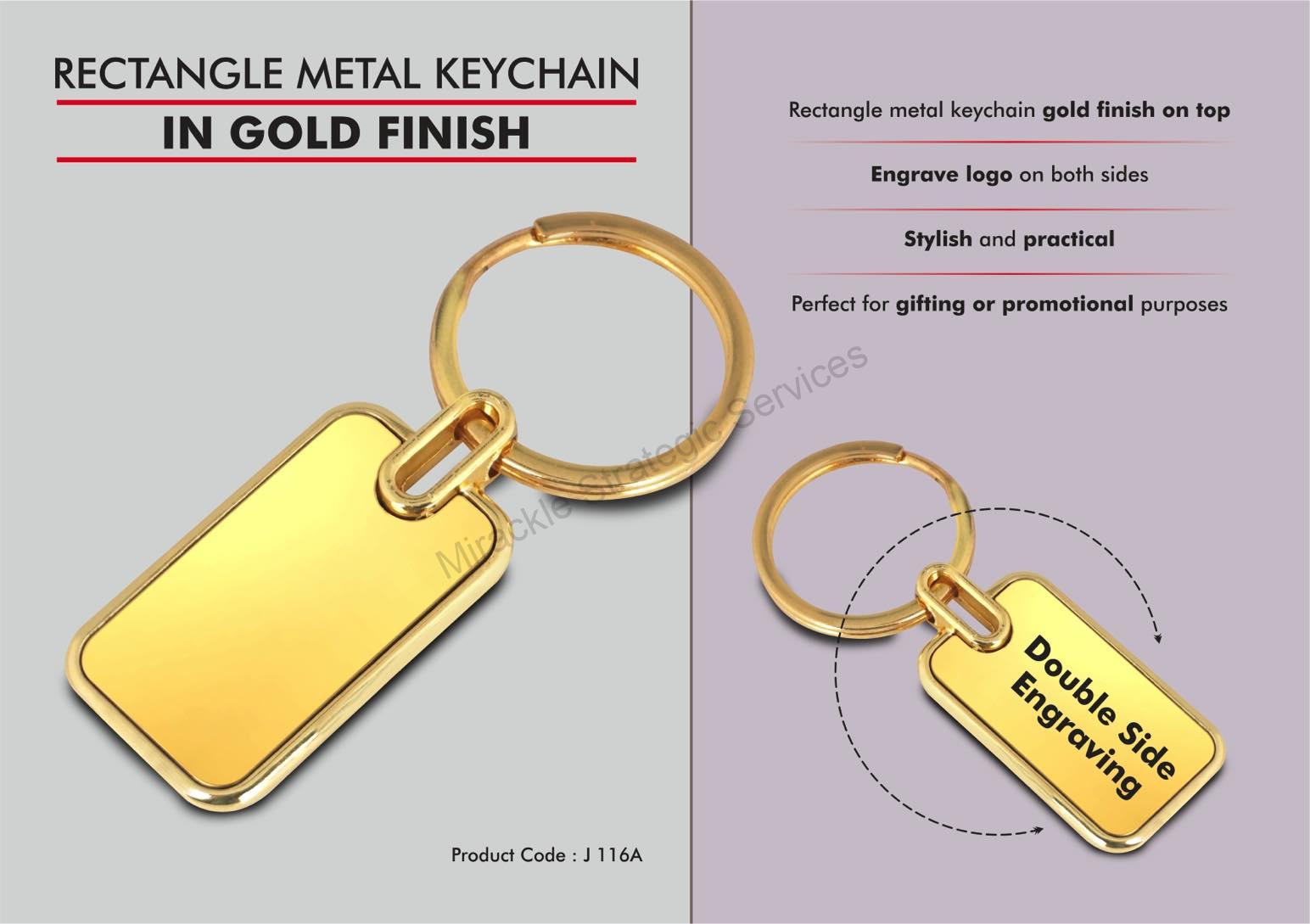 Rectangle metal keychain in Gold finish - J116a - Image 2