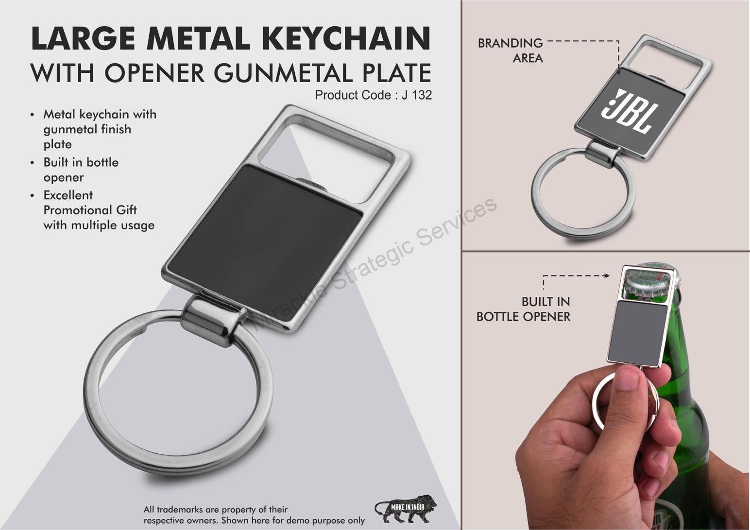 Large metal keychain with opener | Gunmetal plate - J132 - Image 2