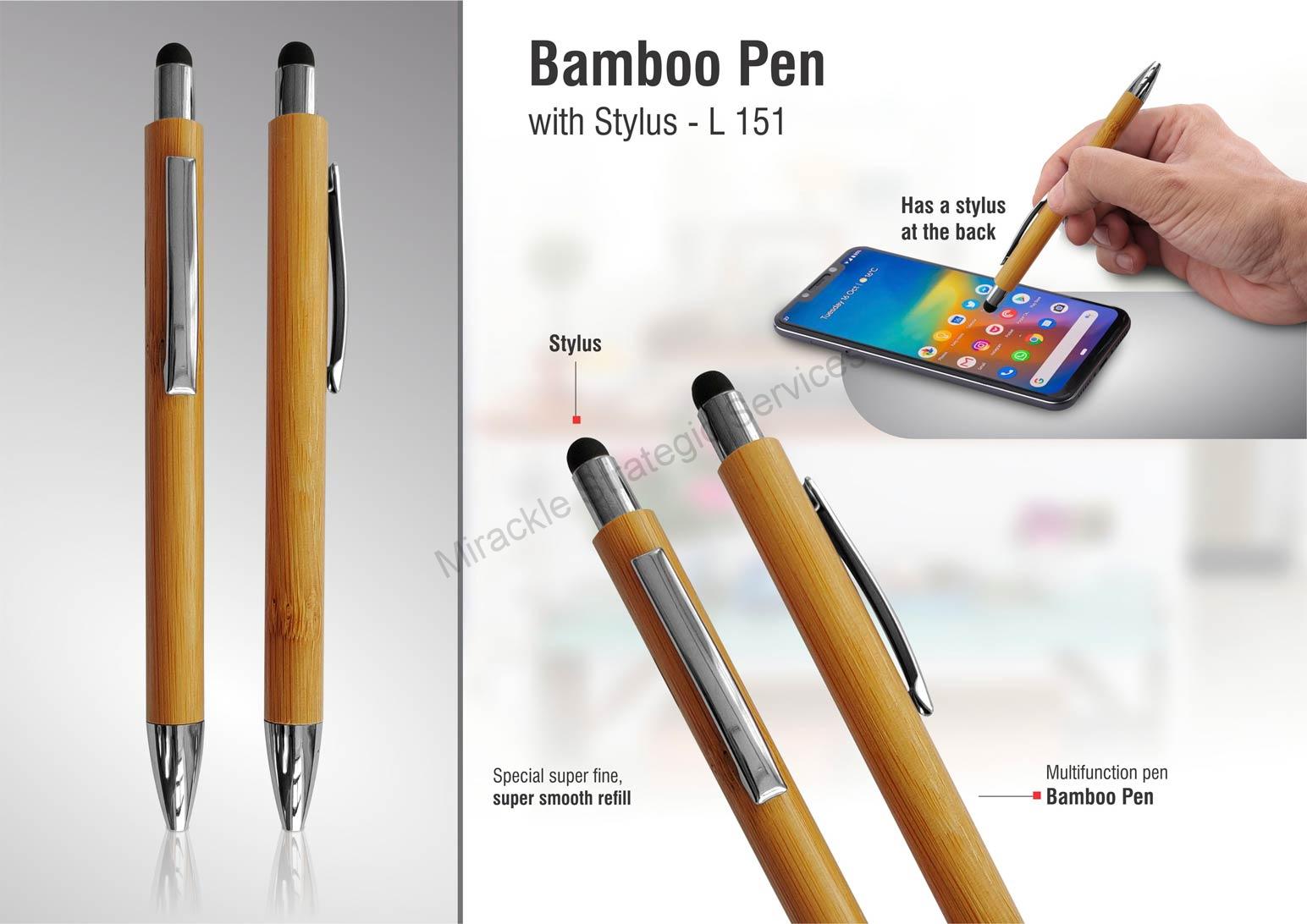 Bamboo Pen with Stylus - Chrome parts - L151 - Image 2