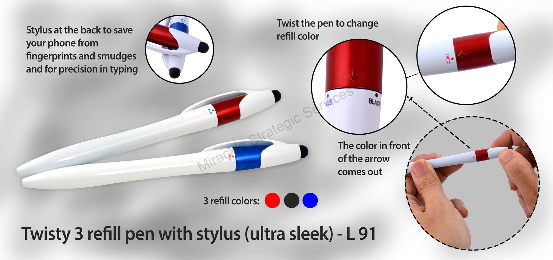 Twisty 3 refill pen with stylus (ultra sleek) - L91 - Image 2