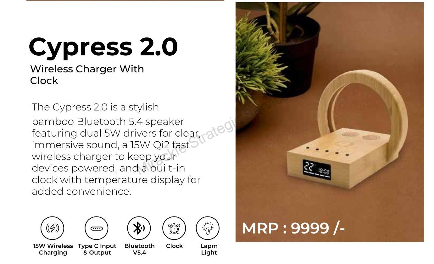 Wangari Cypress 2.0 - 4 in 1 wireless charger with Clock, Speaker & Lamp - Image 2