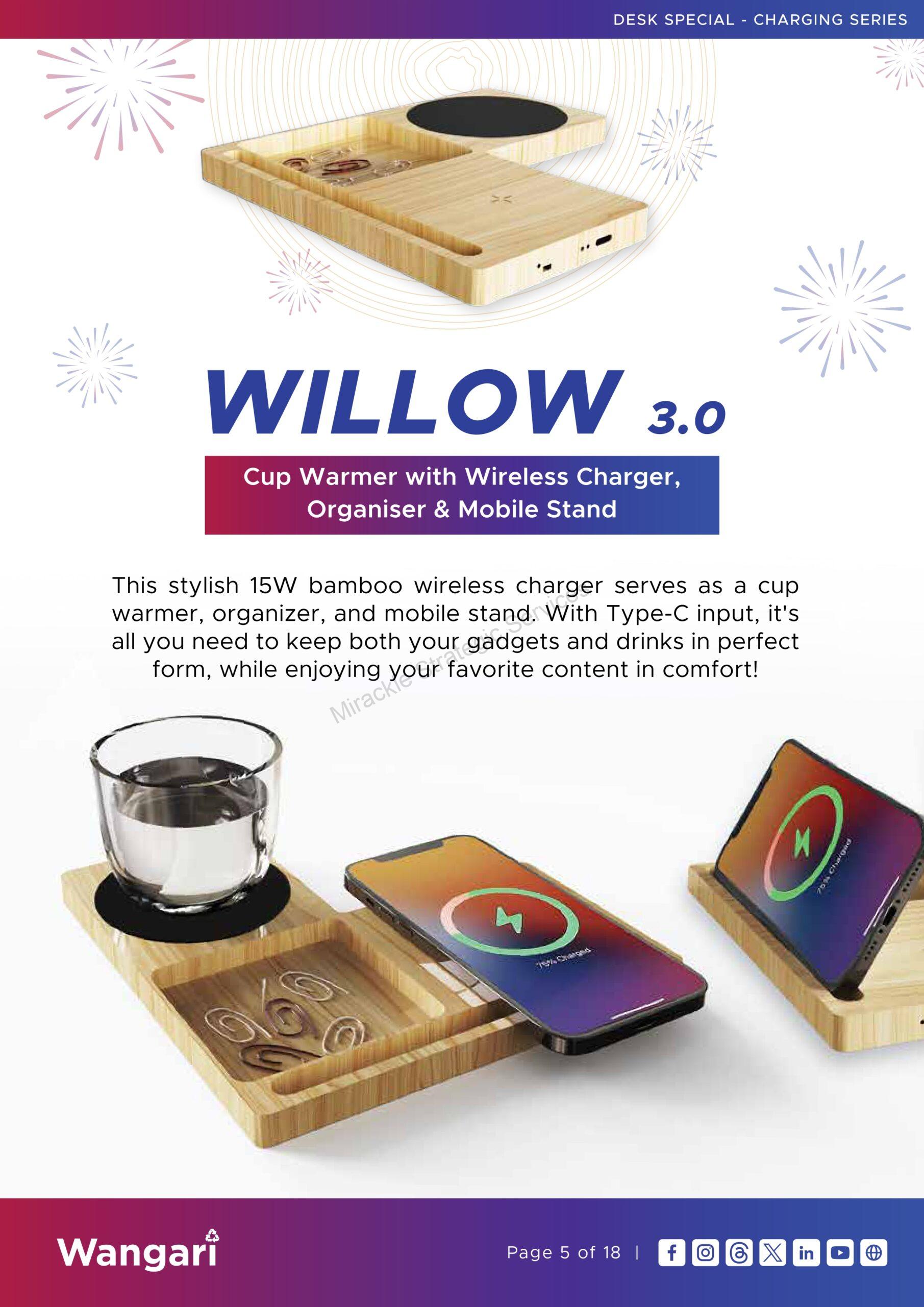 Wangari Willow 3.0 - 15W Wireless Charger with Cup Warmer & Phone Stand - Image 2