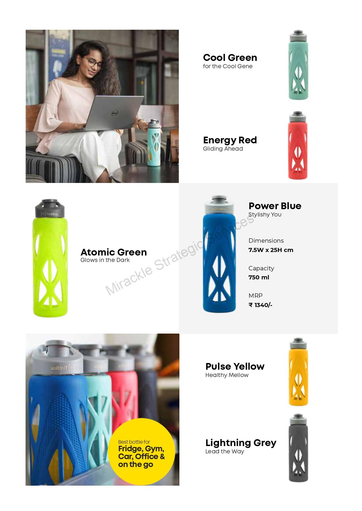 TintBox Borosilicate Glass Water Bottle with Silicone Sleeve, 750 ml - Image 4