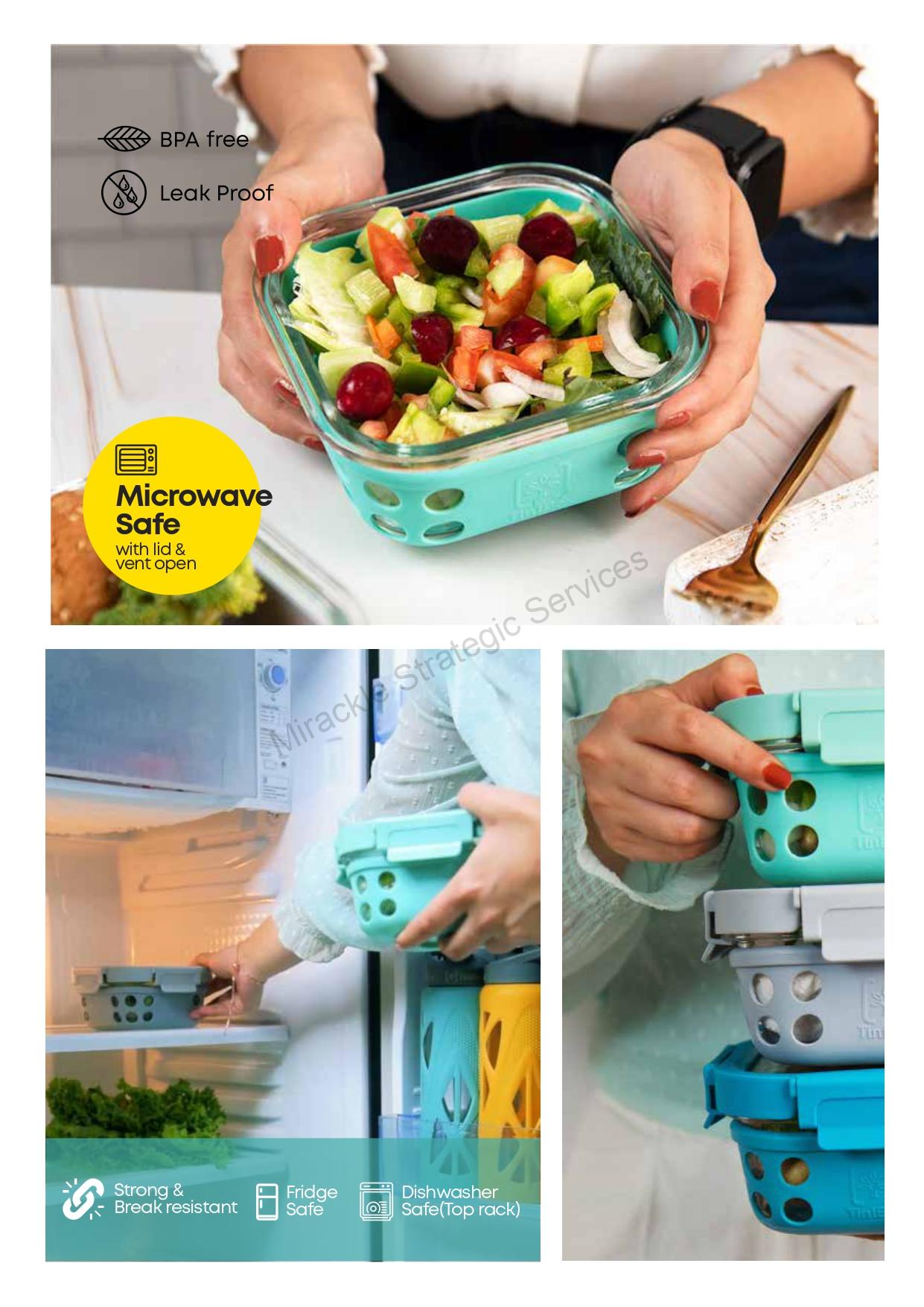 TintBox Glass Up Borosilicate Glass Lunch Box Set of 3 (500ml x 3) with Silicone Sleeve - Image 2