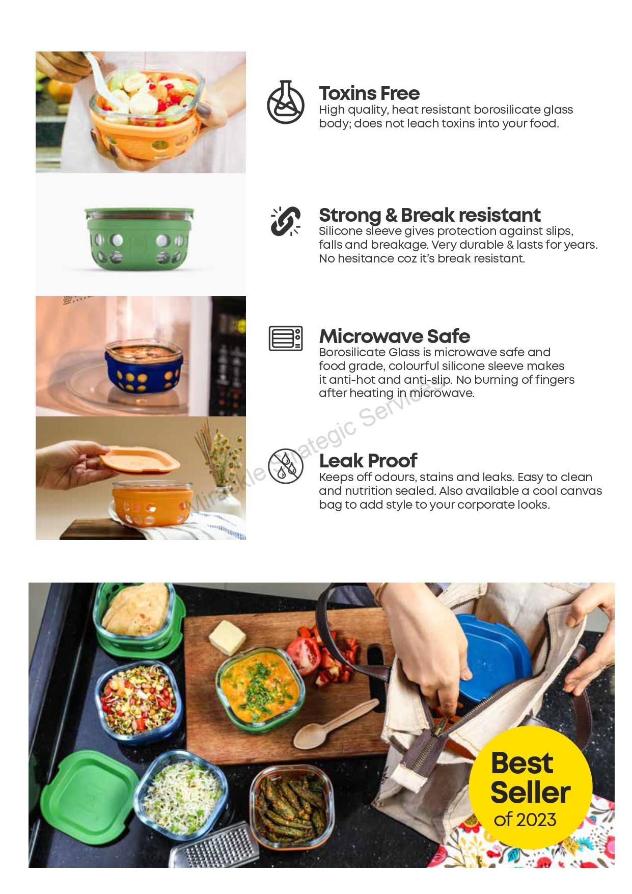 TintBox 500ml Glass Lunch Box with Glass Lid and Silicone Sleeve - Image 3