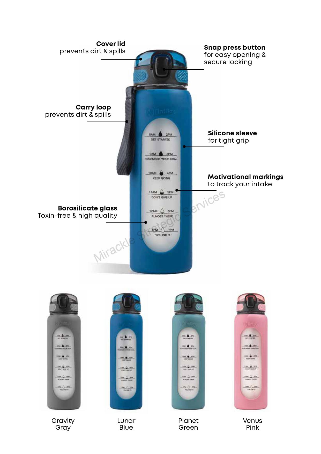 TintBox Motivational Borosilicate Glass Sipper Bottle with Straw, 1 Litre - Image 2