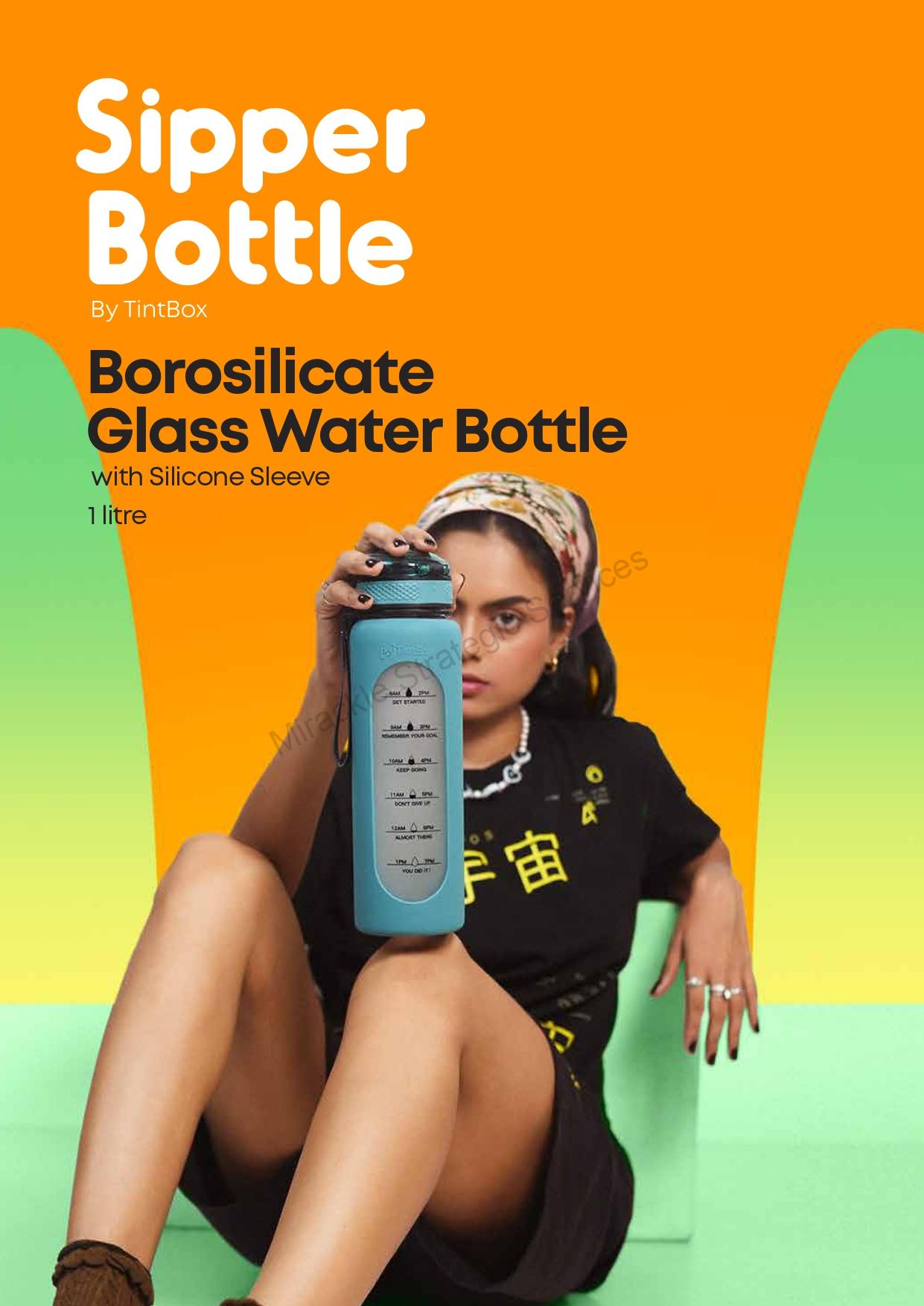 TintBox Motivational Borosilicate Glass Sipper Bottle with Straw, 1 Litre - Image 3