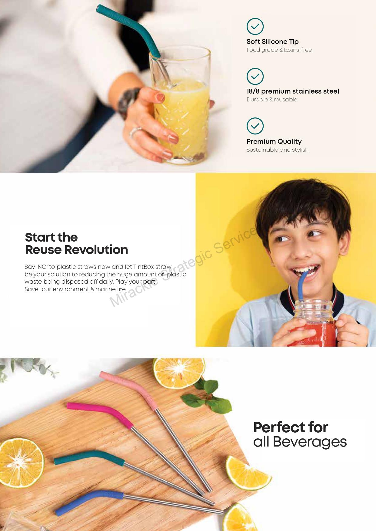 TintBox Reusable Stainless Steel Straws with Silicone Tip (Pack of 4 Straws with Cleaning Brush) - Image 3