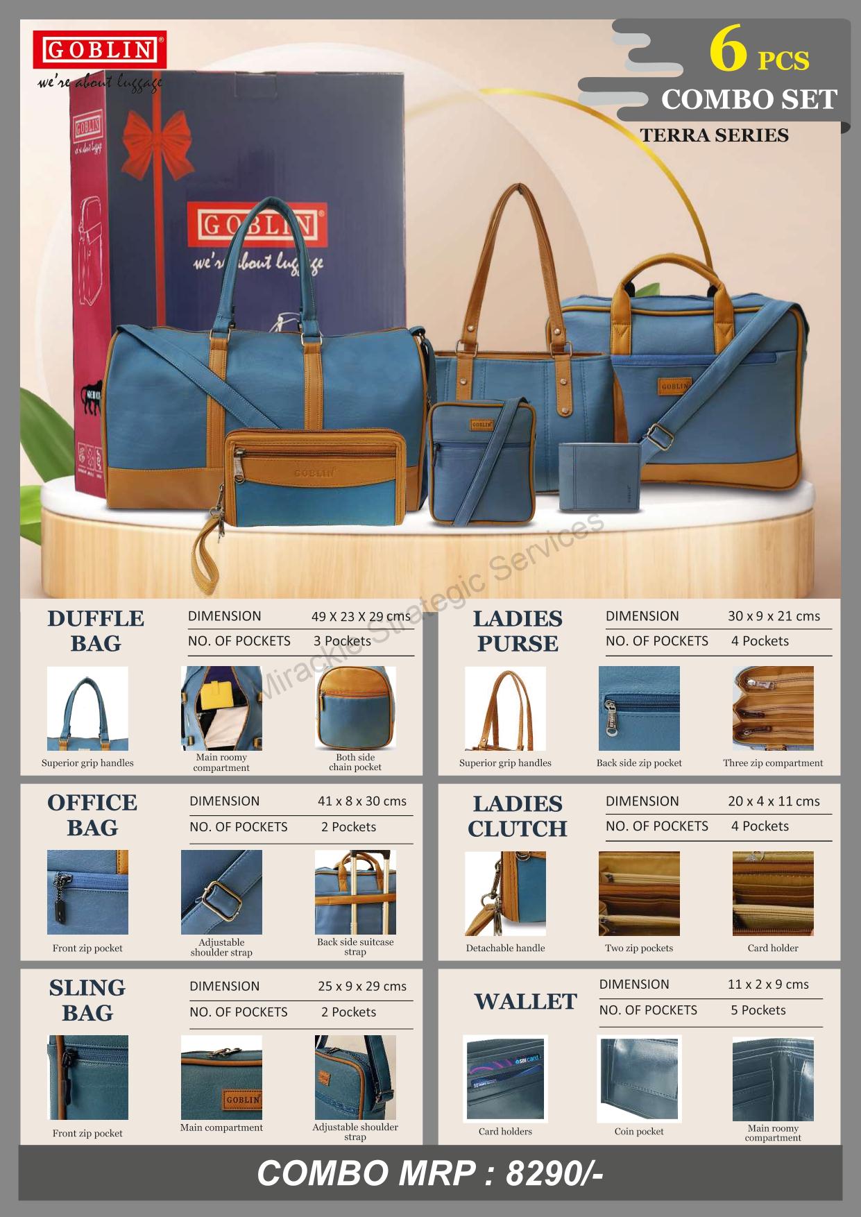 Goblin Terra series - Purse, Duffle Bag, Laptop Bag, Sling Bag, Wallet and Ladies clutch (6 pcs Combo) - Image 2