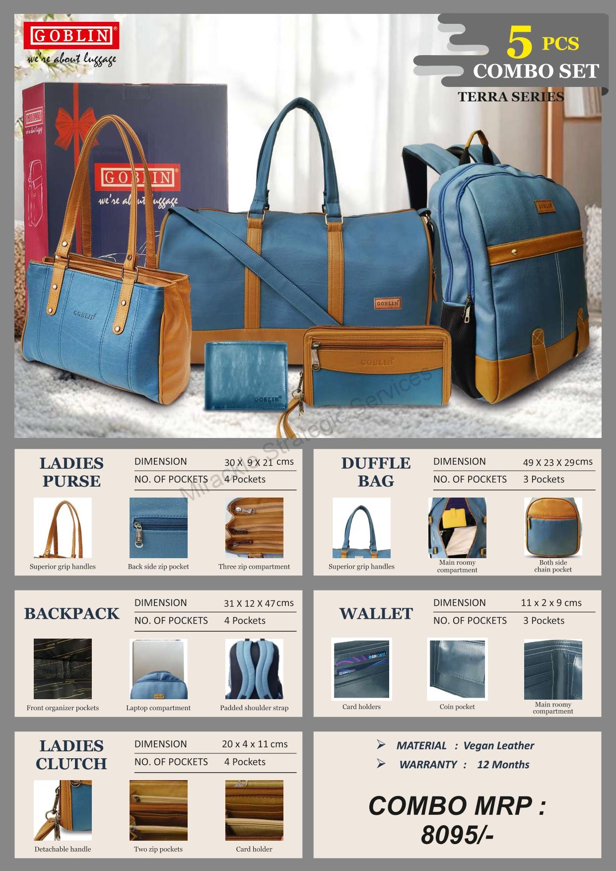 Goblin Terra series - Purse, Duffle Bag, Bagpack, Wallet and Ladies clutch (5 pcs Combo) - Image 2