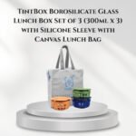 TintBox Borosilicate Glass Lunch Box Set of 3 (300ml x 3) with Silicone Sleeve with Canvas Lunch Bag
