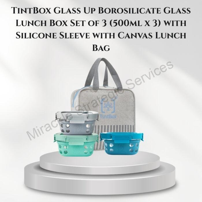 TintBox Glass Up Borosilicate Glass Lunch Box Set of 3 (500ml x 3) with ...