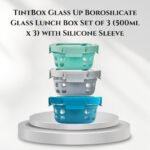 TintBox Glass Up Borosilicate Glass Lunch Box Set of 3 (500ml x 3) with Silicone Sleeve