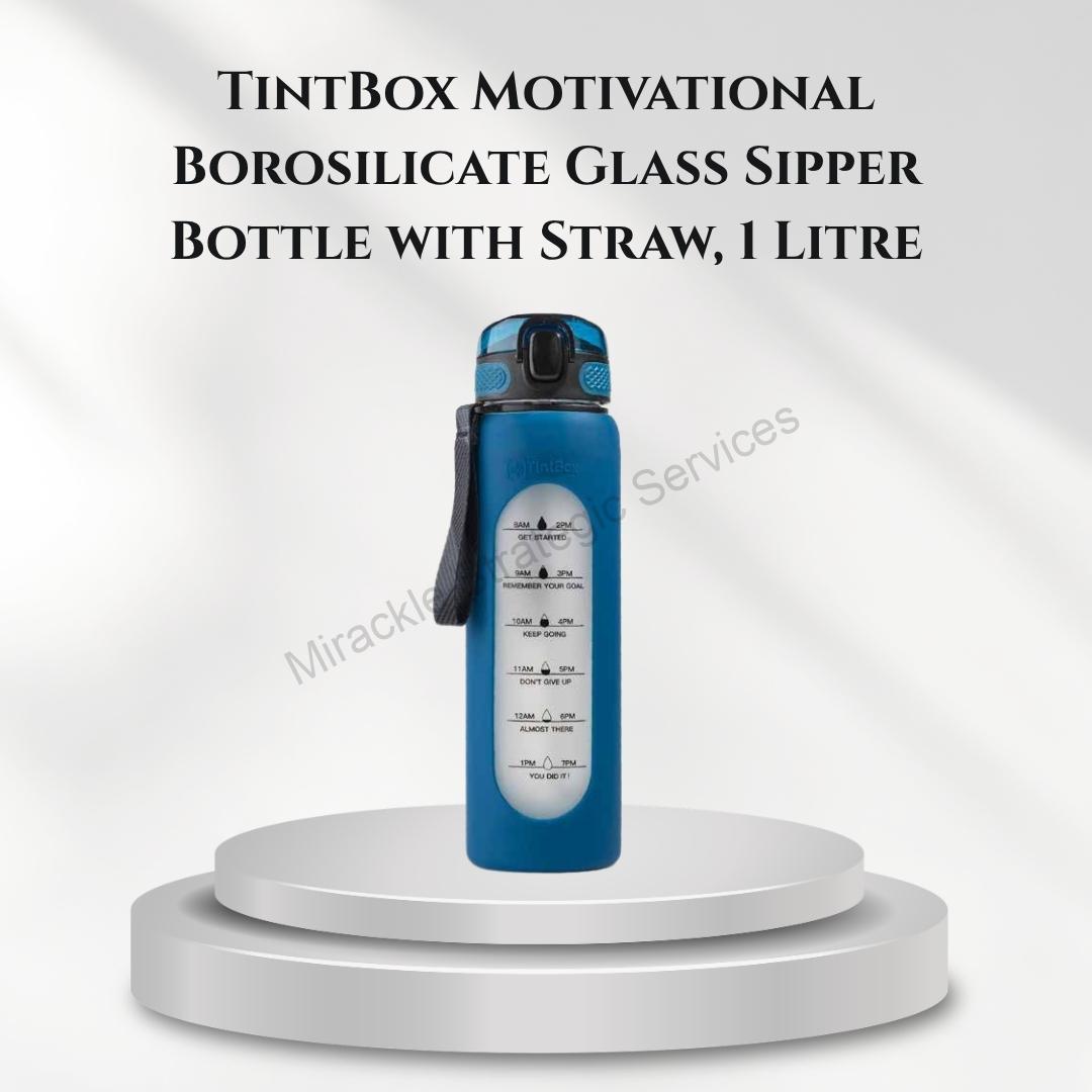 TintBox Motivational Borosilicate Glass Sipper Bottle with Straw, 1 Litre