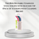 TintBox Reusable Stainless Steel Straws with Silicone Tip (Pack of 4 Straws with Cleaning Brush)