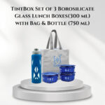 TintBox Set of 3 Borosilicate Glass Lunch Boxes(300 ml) with Bag & Bottle (750 ml)