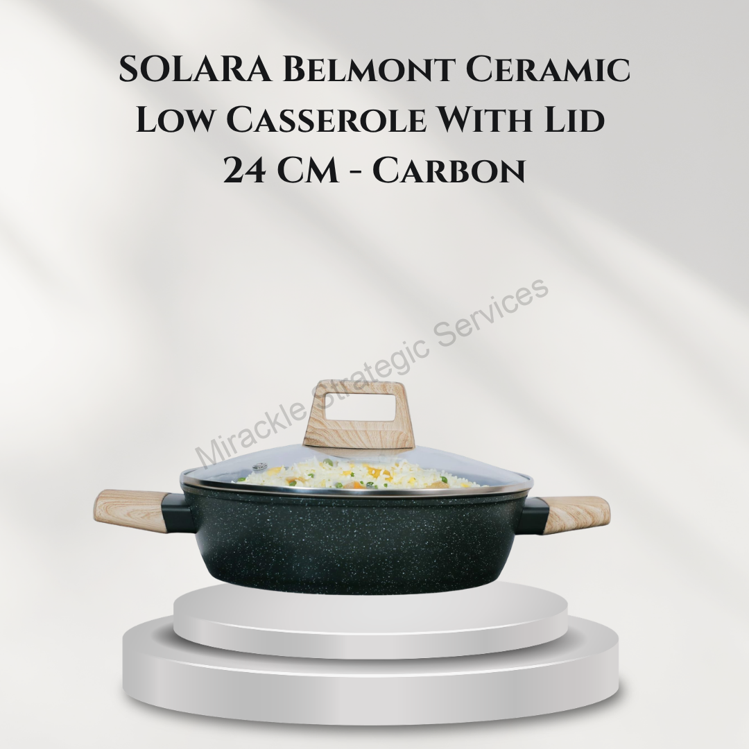Solara Belmont Ceramic Low Casserole With Lid 24 CM - Carbon