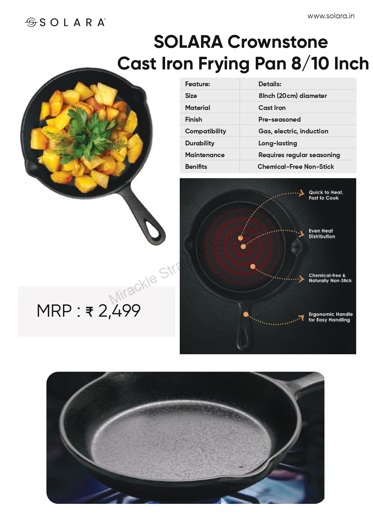 Solara Crownstone Cast Iron Frying Pan 8/10 Inch - Image 2