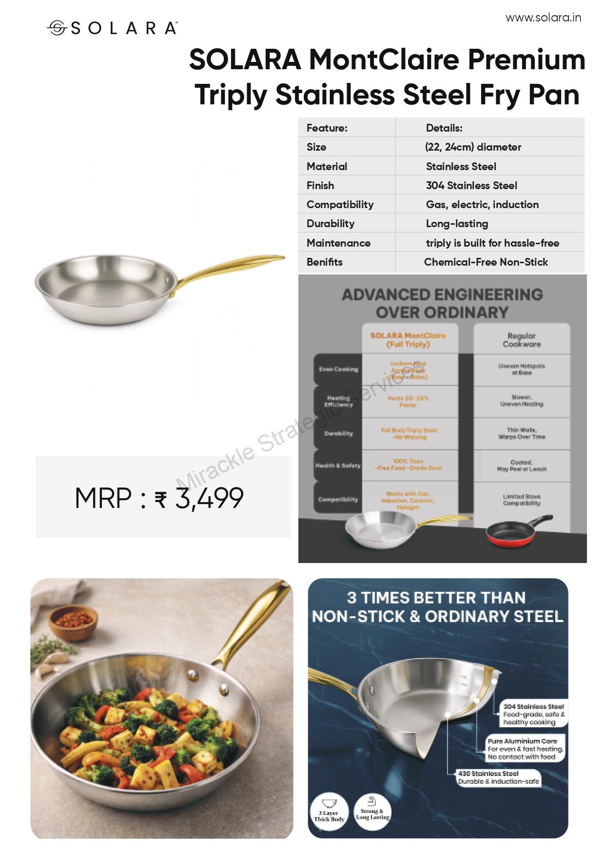 Solara MontClaire Premium Triply Stainless Steel Fry Pan - Image 2